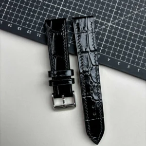italian nero cocco stampato leather strap