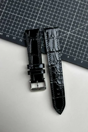 italian nero cocco stampato leather strap