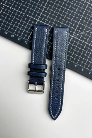 premium navy blue togo leather watch strap terra lining nakshara
