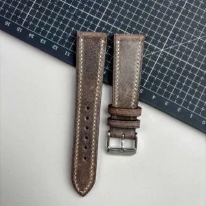 signature brown leather watch strap cream stitching