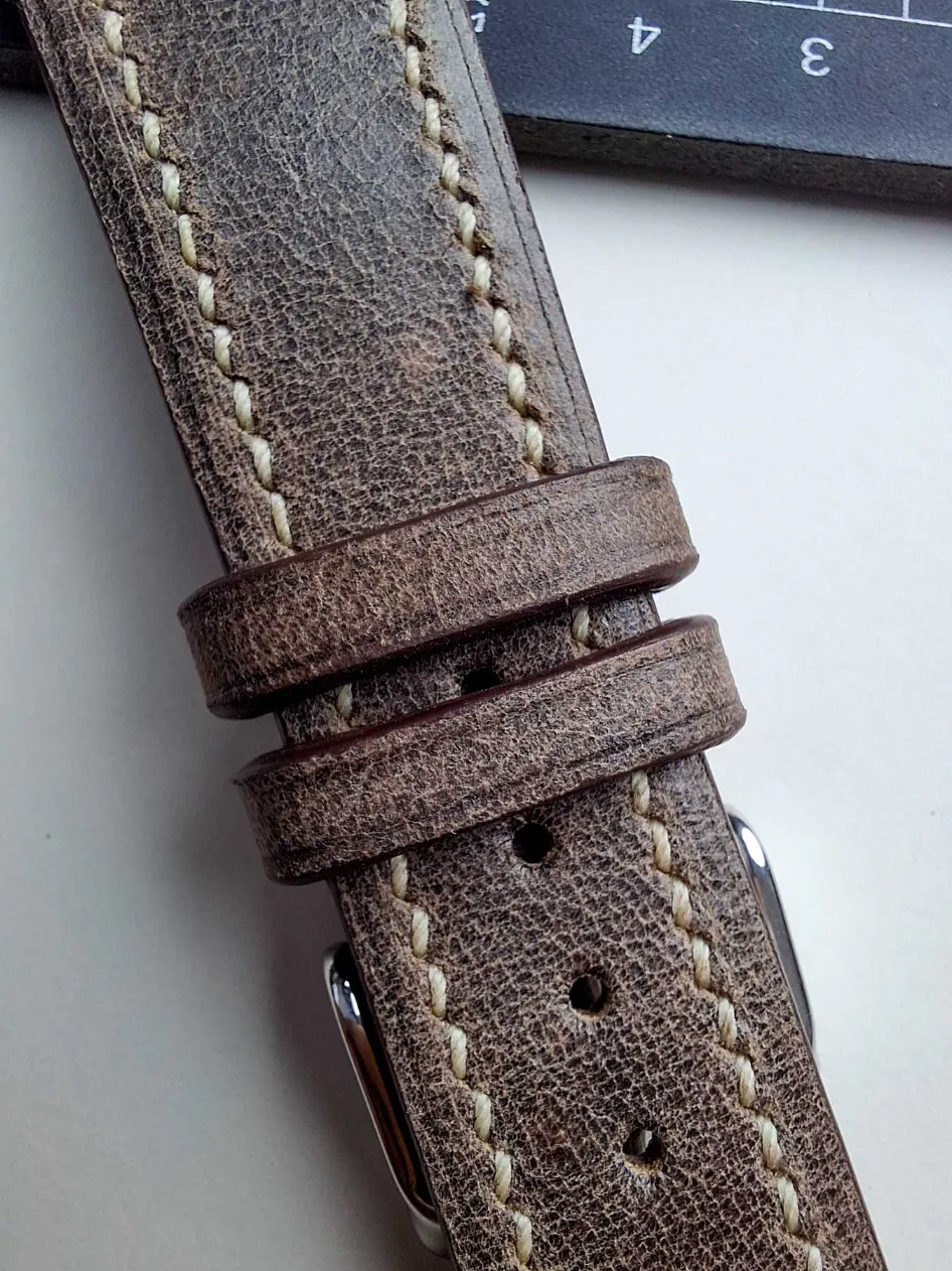 signature brown leather watch strap cream stitching deatils signature brown leather watch strap cream stitching deatils