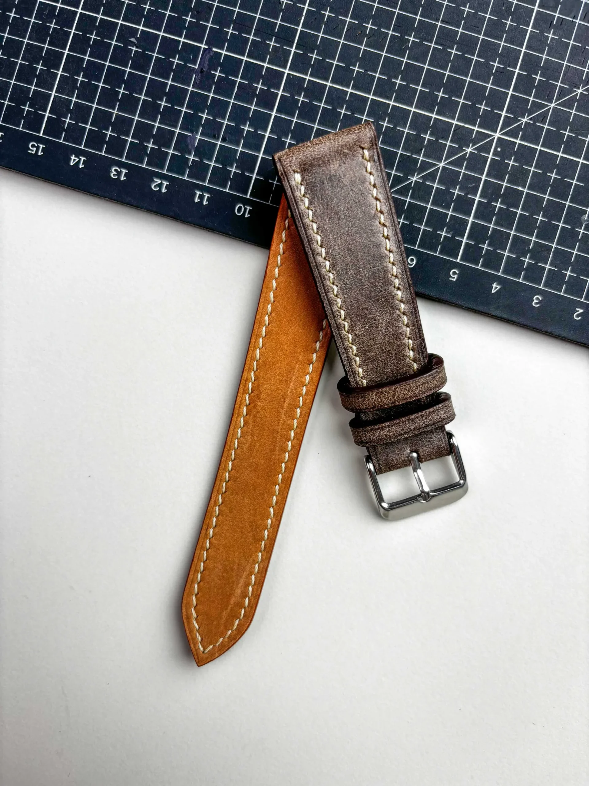 signature brown leather watch strap cream stitching lining signature brown leather watch strap cream stitching lining