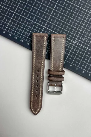signature brown leather watch strap cream stitching