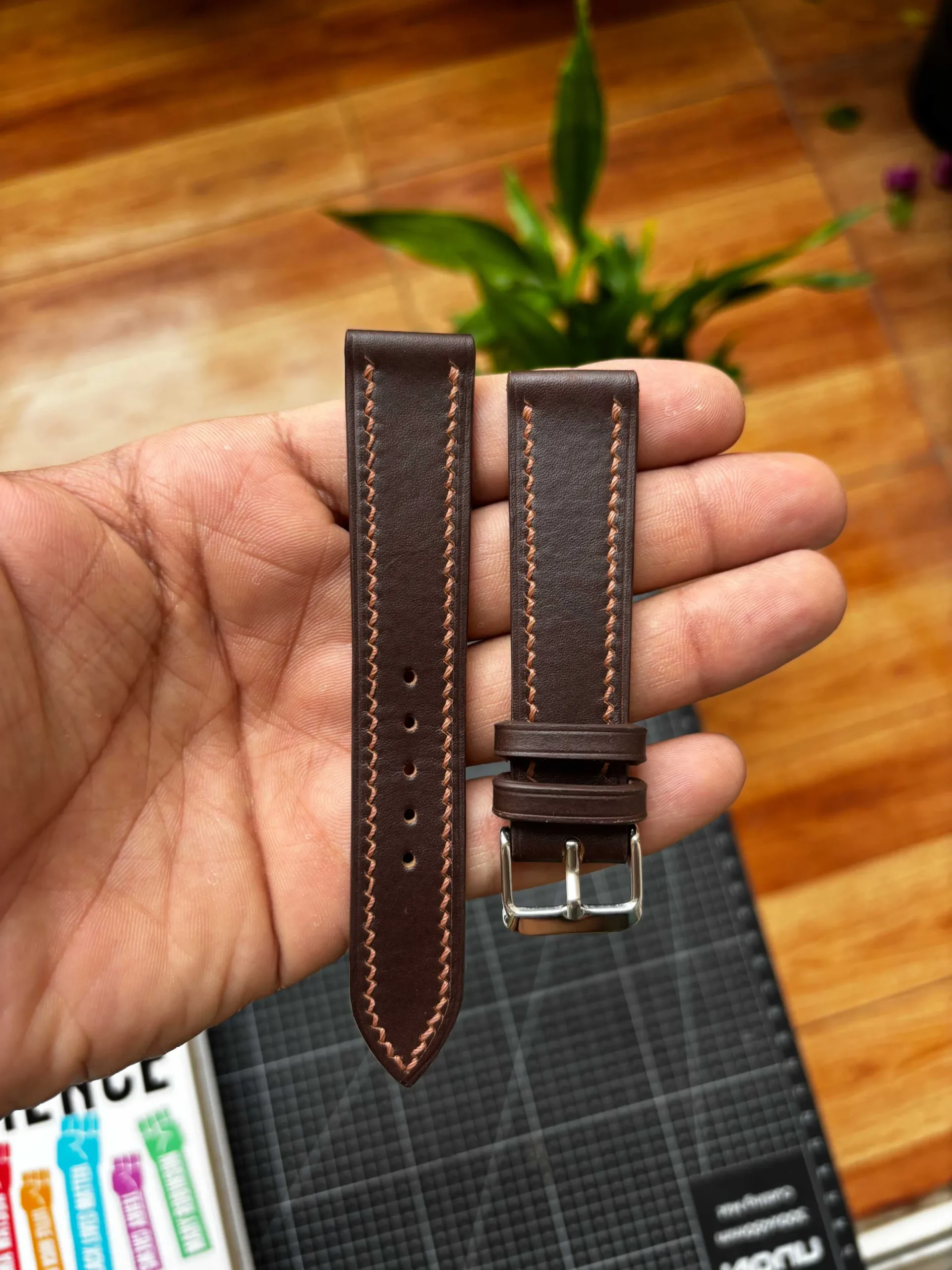 Dark Brown Capriati Vintage Strap Nakshara buckle worn on wrist